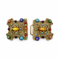 Antike tschechische Jewelled Filigree Schnalle 1900s