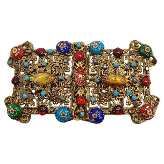 Antique Czech Jewelled 
Enamelled Highly Decorative Filigree Buckle 1900s