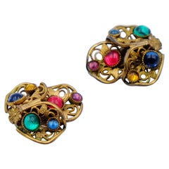 Antique Czech Multicolor Clip-on Earrings 1930s