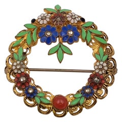 Antique Czech Round Multicolor Enamel Flower Brooch 1930
s Antique Czech Round Multicolor Enamel Flower Brooch 1930
s