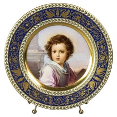Antique Czech Royal Vienna School Hand Painted Porcelain Portrait Plate c1890