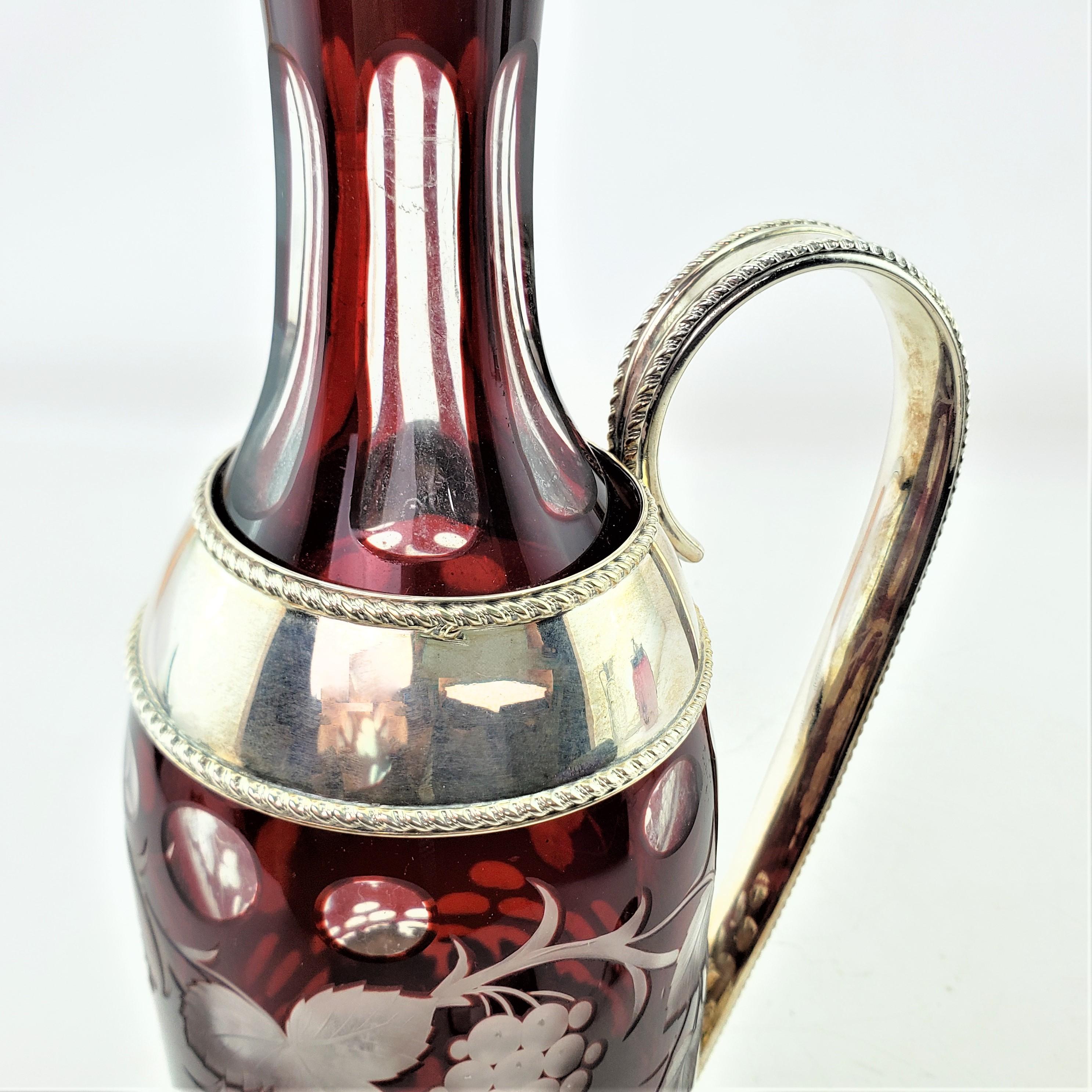 Antique Czech Ruby Cut to Clear Bottle Decanter with Ornate Silver Plated Stand For Sale 7