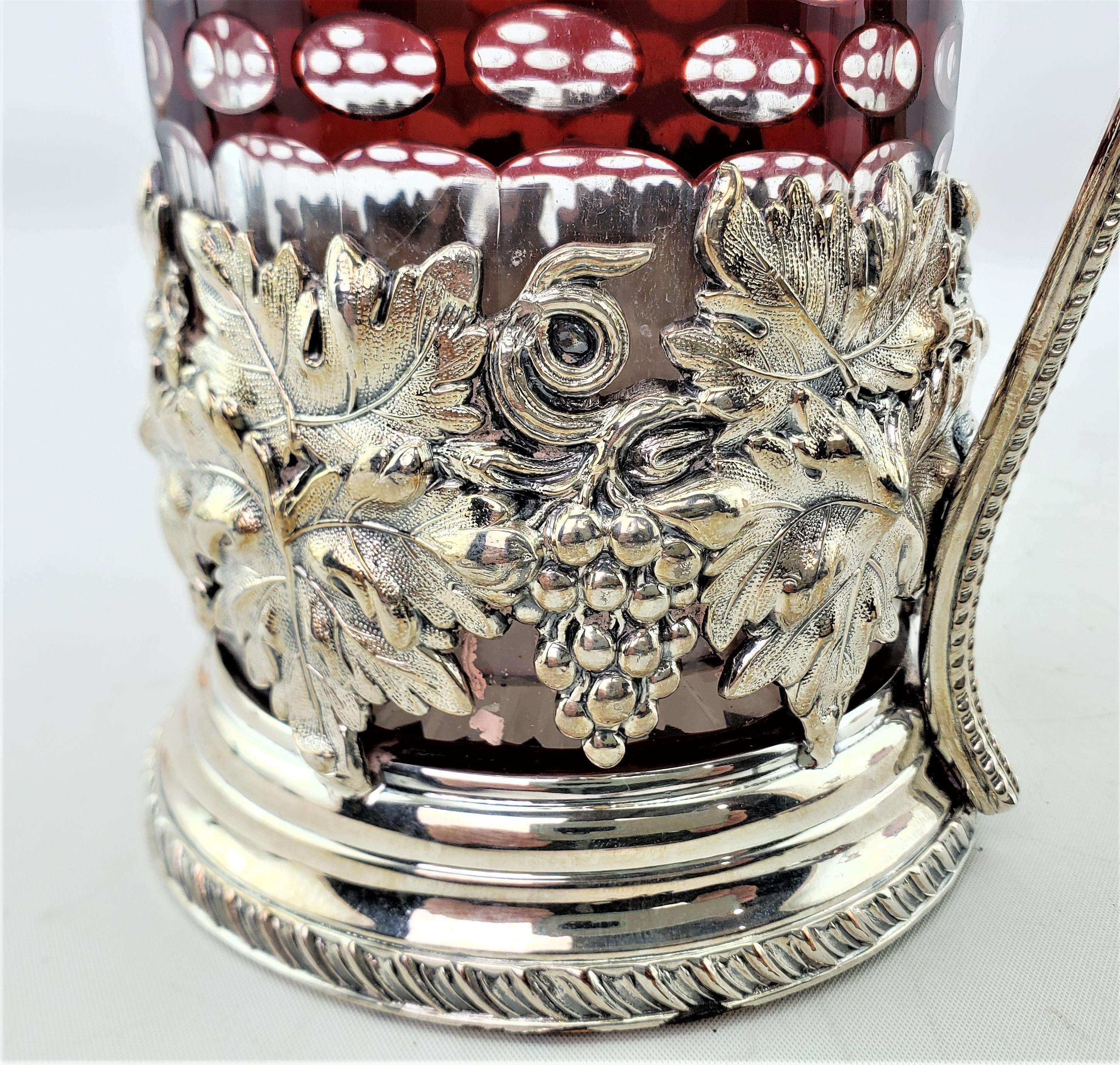 Antique Czech Ruby Cut to Clear Bottle Decanter with Ornate Silver Plated Stand For Sale 10