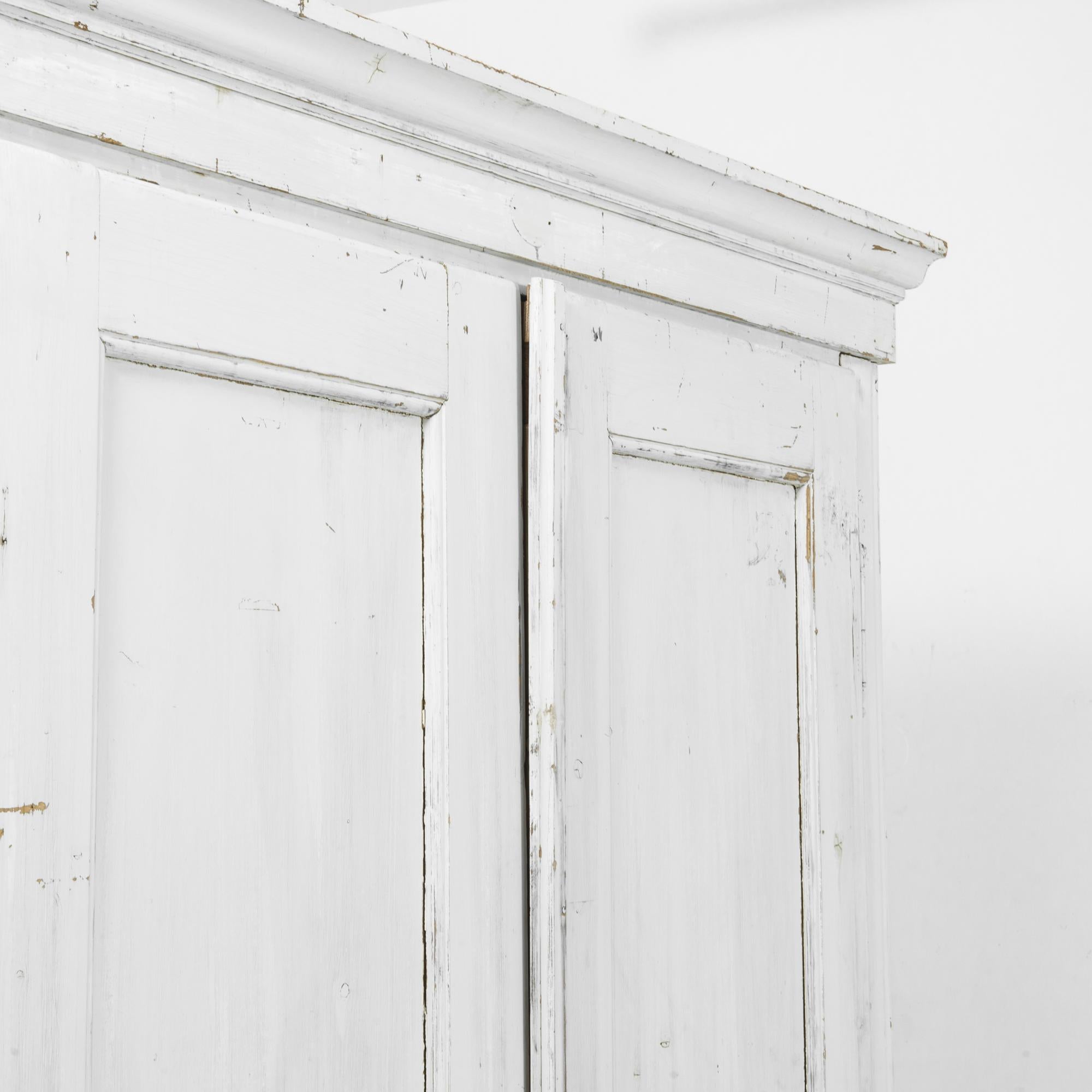 Rustic Antique Czech White Painted Armoire