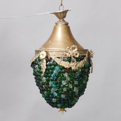 Antique Czechoslovakia Blown Glass Beaded Urn Pendant Ceiling Light