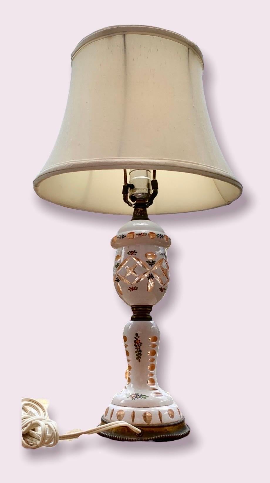 Antique Czechoslovakian Cut to Clear Cased Glass Table Lamp In Good Condition For Sale In New Orleans, LA
