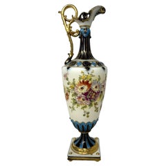 Antiguo jarrón de porcelana checoslovaca pintado a mano y dorado Centro de mesa 1920
