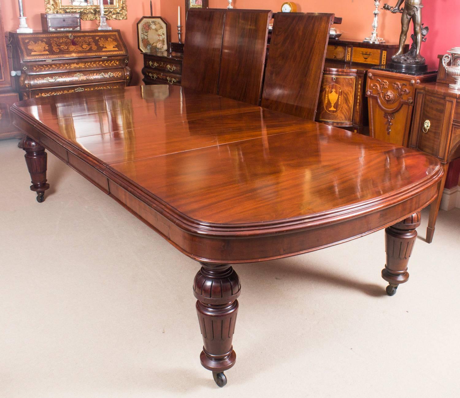 Late 19th Century Antique D-End Mahogany Dining Table and 14 Upholstered Back Chairs, 19th Century