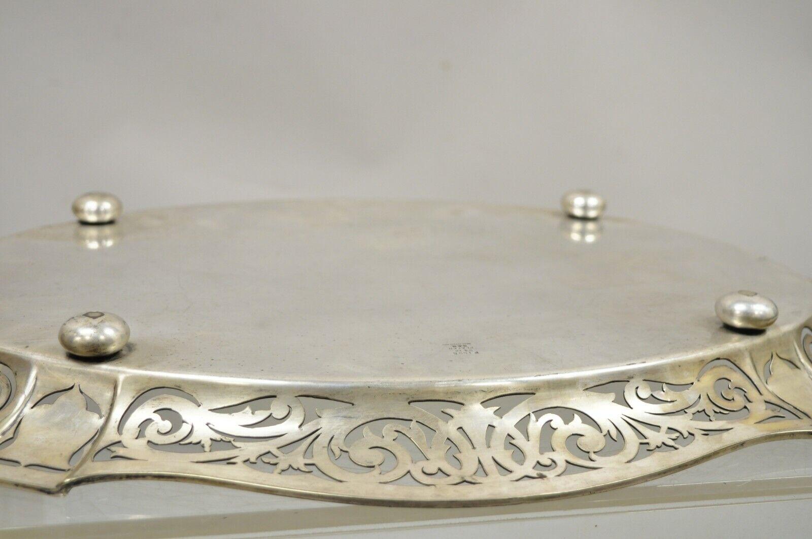Antique D & H England Silver Silver Plated Pierced Scalloped Platter Tray For Sale 6