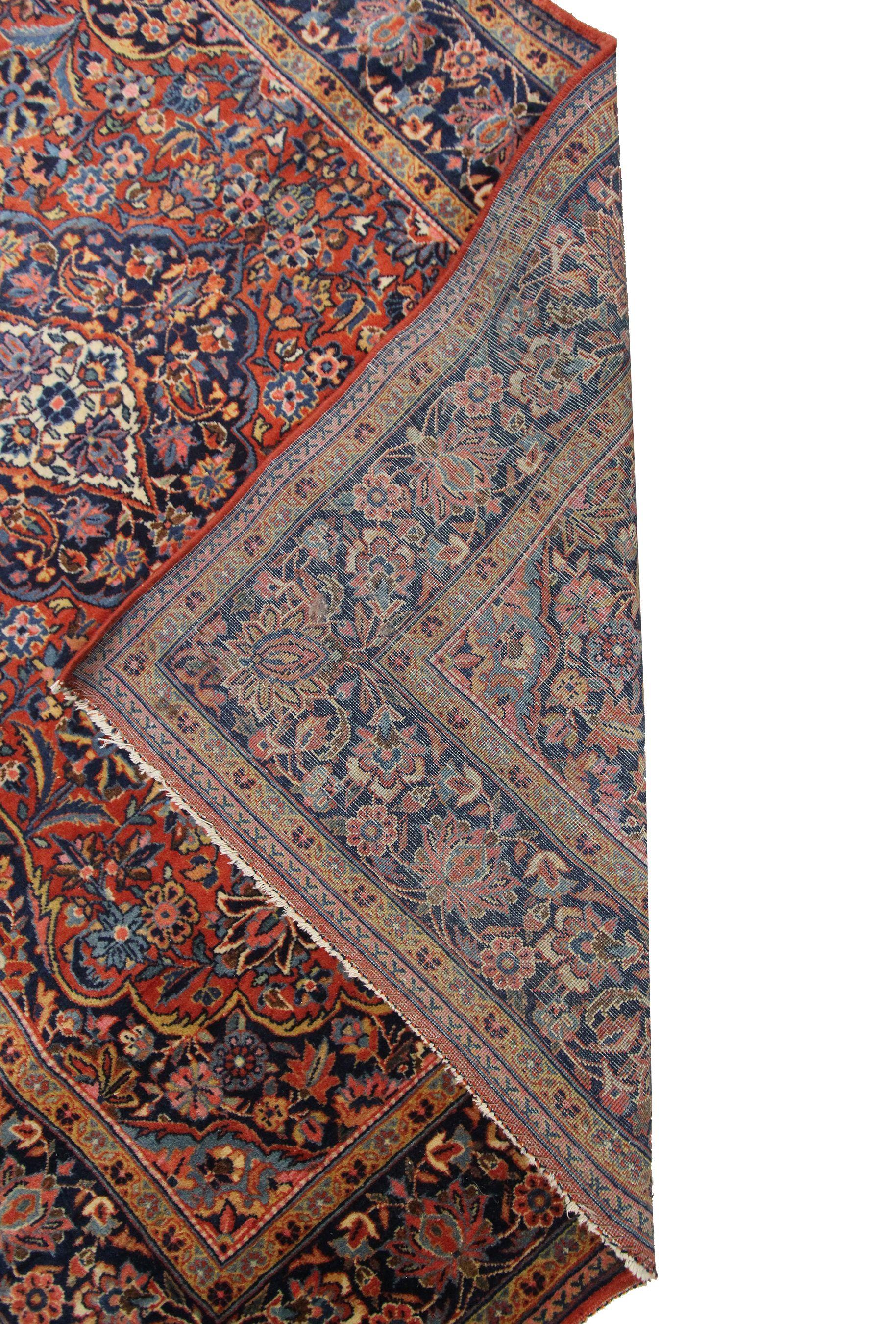 Antique Dabir Kashan Rug Persian Rug Kork Wool 1900 In Good Condition For Sale In New York, NY