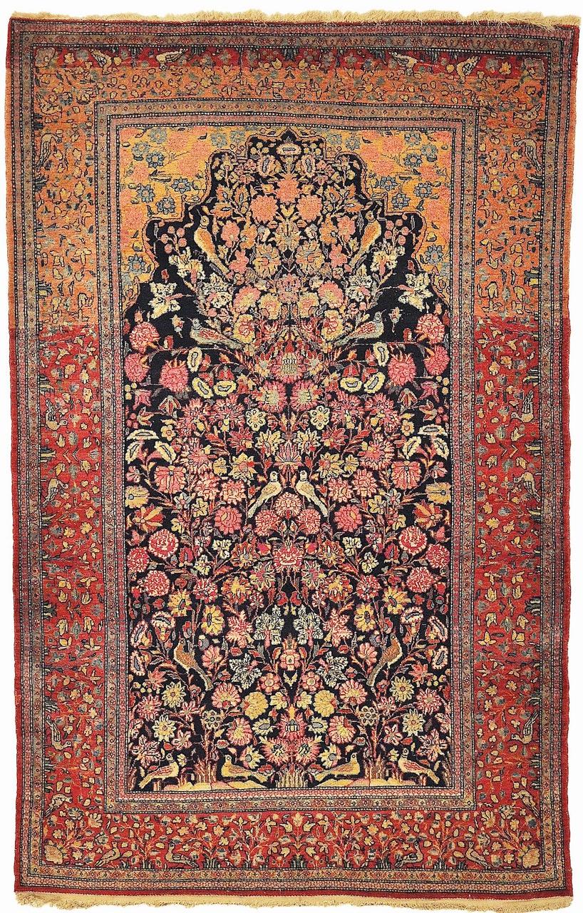Dieser antike Dabir Sanaye Kashan Lebensbaum-Teppich (4'3
