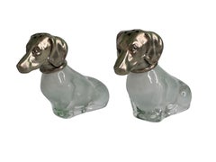 Antiguo salero y pimentero de perro salchicha con cabeza de plata 800, Alemania 1900