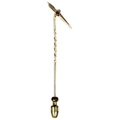 Antique Dagger/Knife Stick Pin with Ruby and Rose Cut Diamonds in 18 Carat Gold