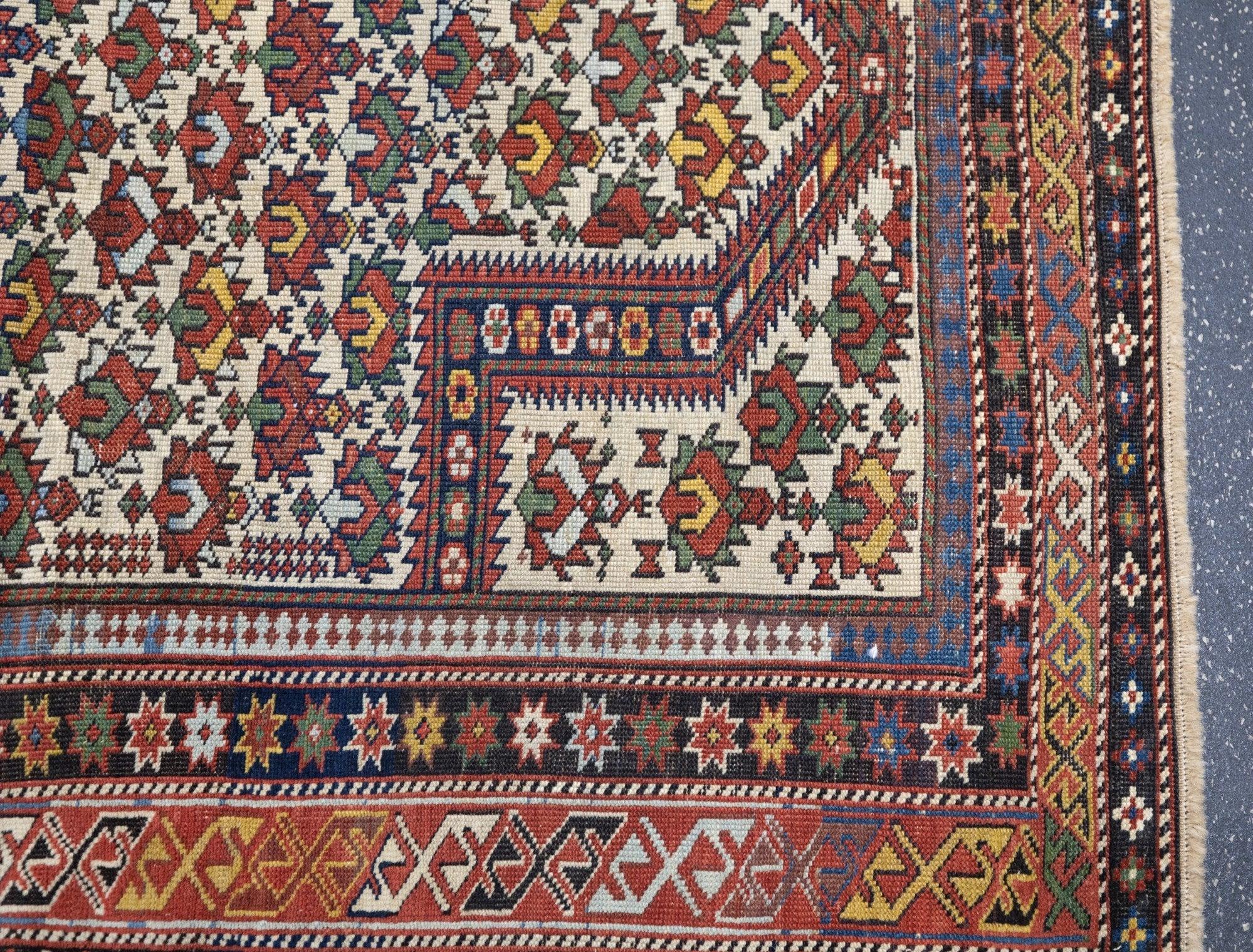 Hand-Knotted Antique Daghestan Rug 3'11'' x 4'9'' For Sale