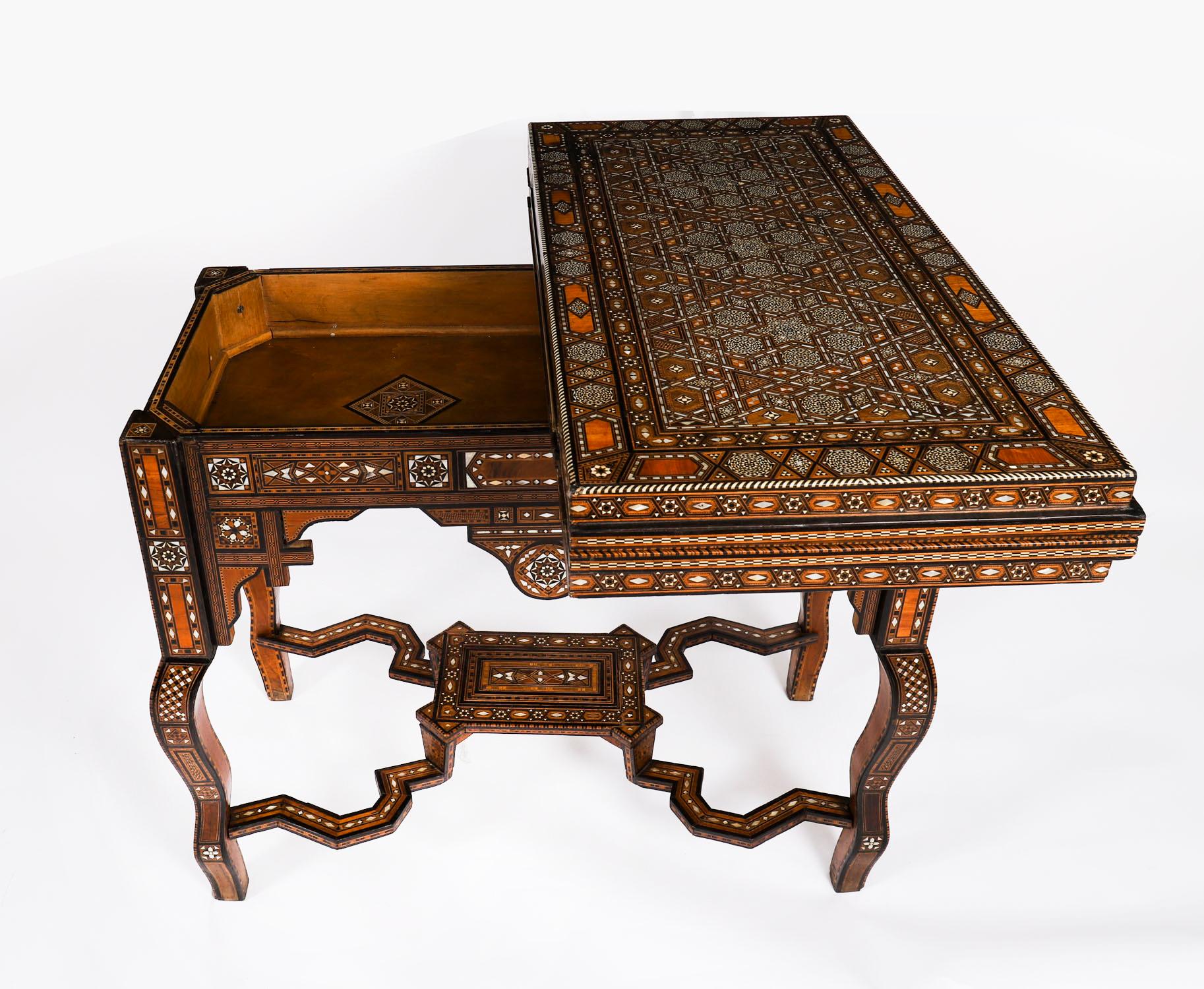 Antique Damascus Syrian Inlaid Card Chess Backgammon Games table 19th Century For Sale 7