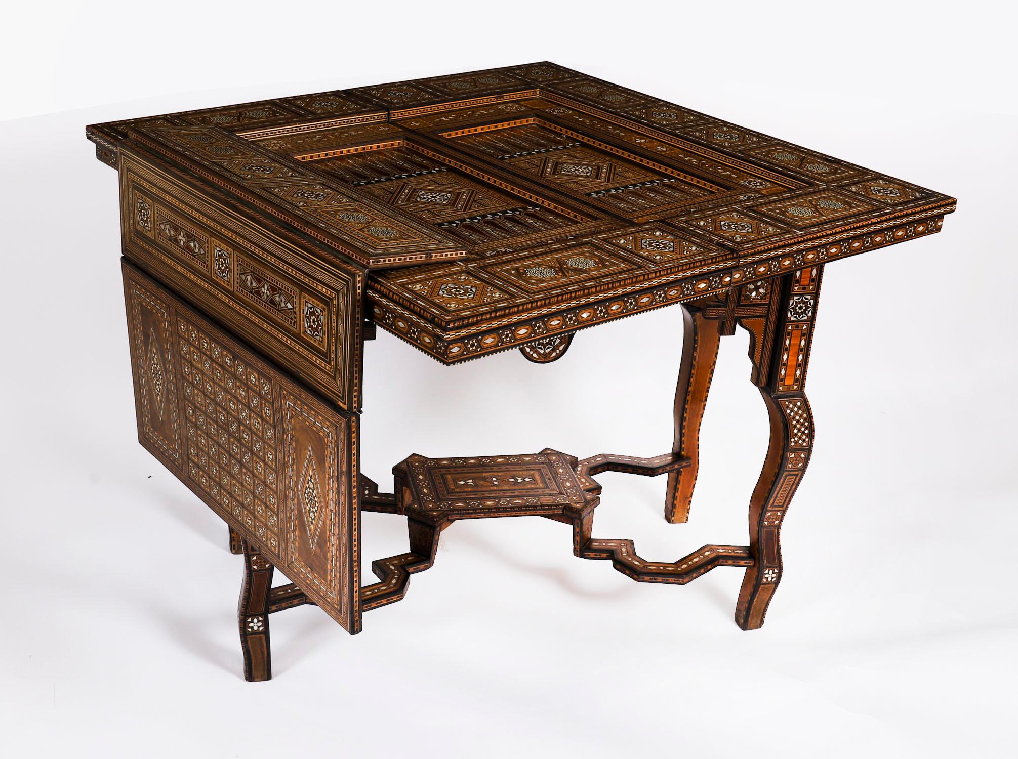 Antique Damascus Syrian Inlaid Card Chess Backgammon Games table 19th Century For Sale 9
