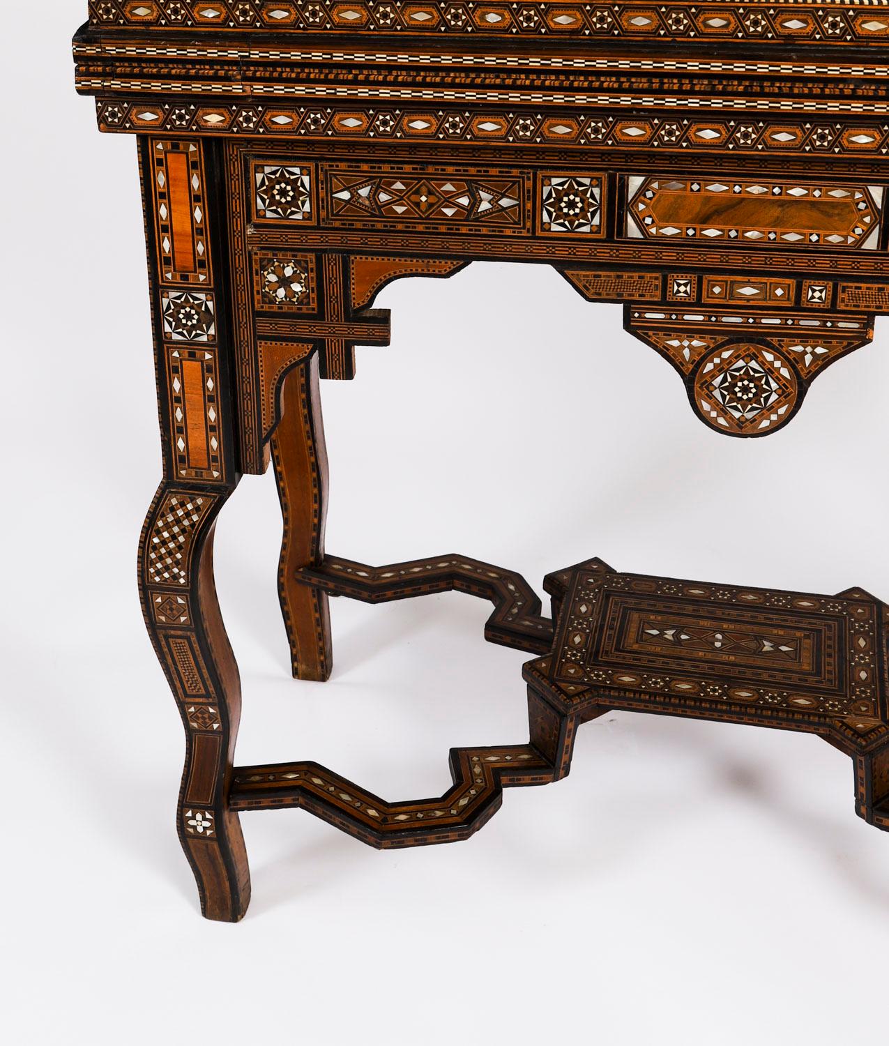Antique Damascus Syrian Inlaid Card Chess Backgammon Games table 19th Century For Sale 15