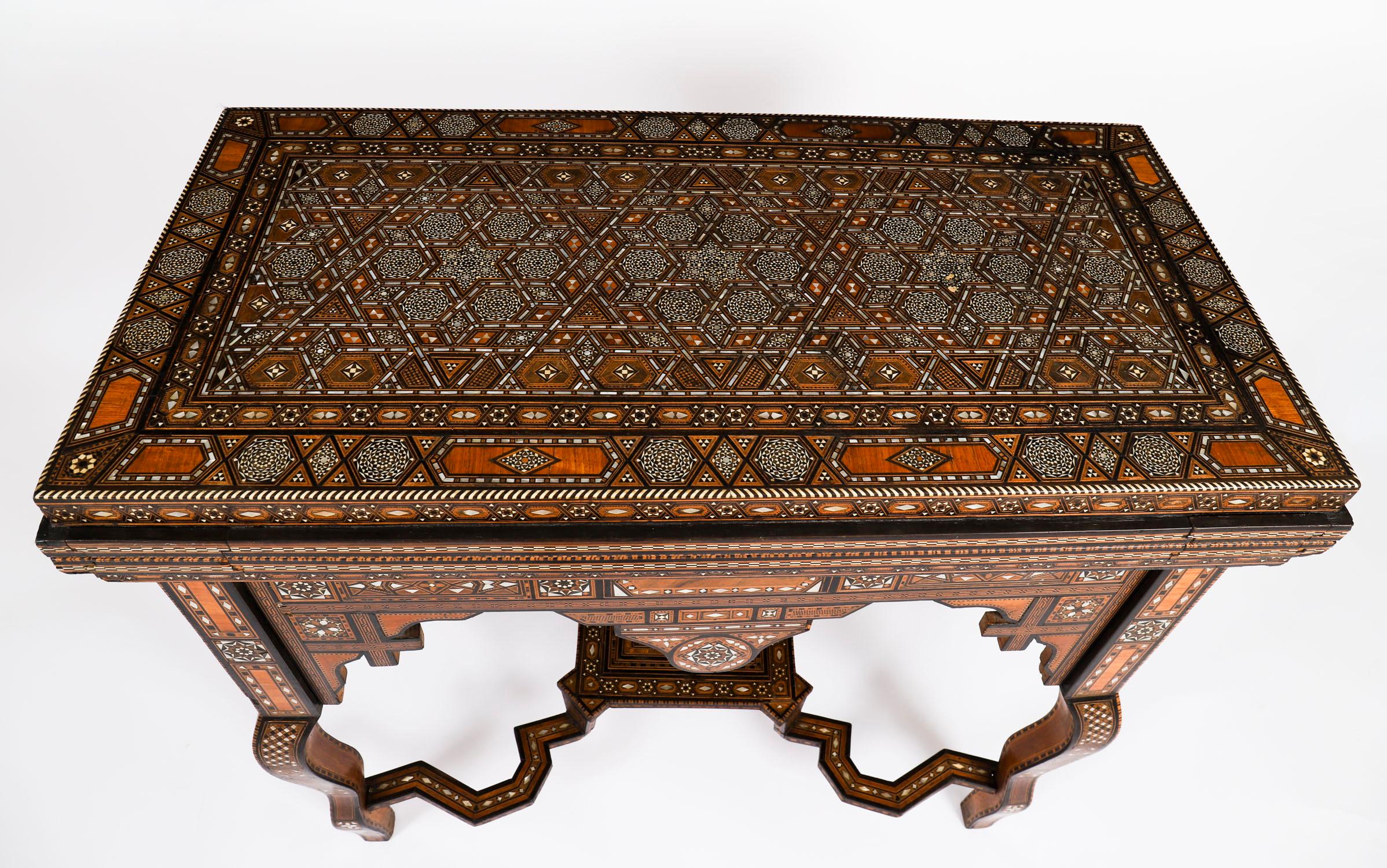 Hardwood Antique Damascus Syrian Inlaid Card Chess Backgammon Games table 19th Century For Sale