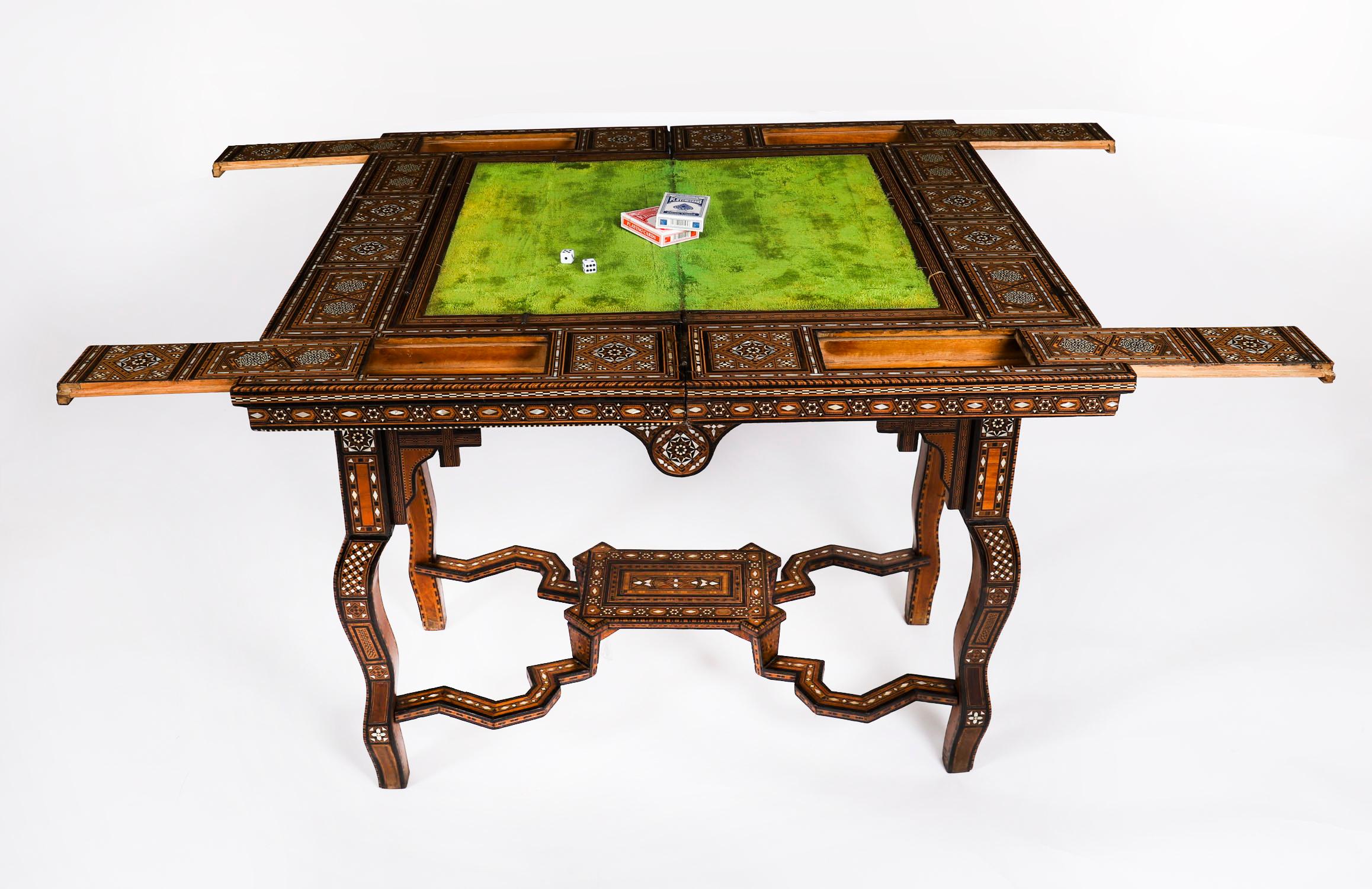 Antique Damascus Syrian Inlaid Card Chess Backgammon Games table 19th Century For Sale 5