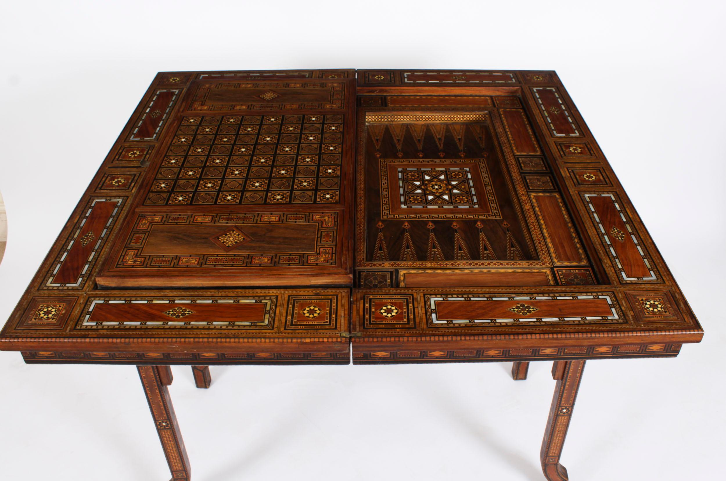 Antique Damascus Syrian Inlaid Card, Chess, Backgammon, Games table C1900 For Sale 9