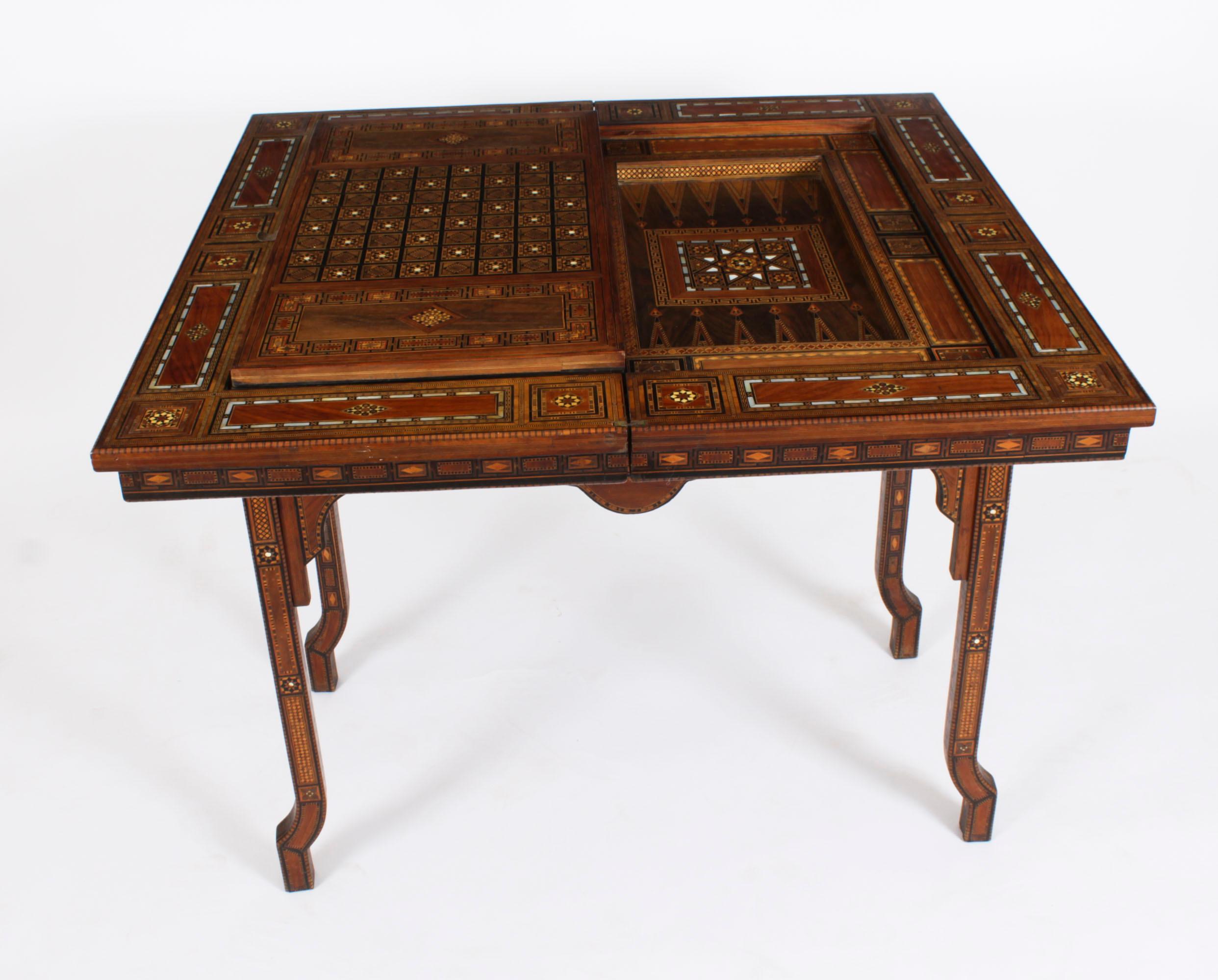 Antique Damascus Syrian Inlaid Card, Chess, Backgammon, Games table C1900 For Sale 10
