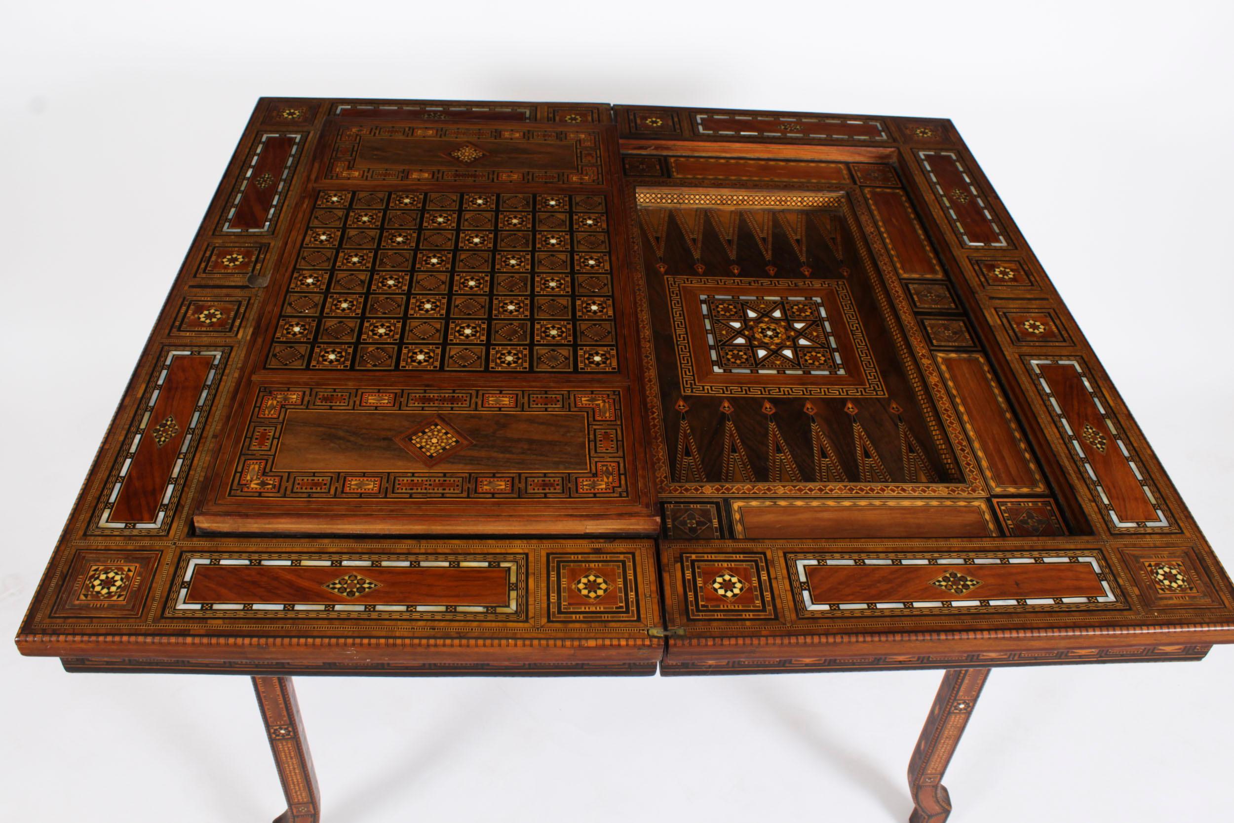 Antique Damascus Syrian Inlaid Card, Chess, Backgammon, Games table C1900 For Sale 10