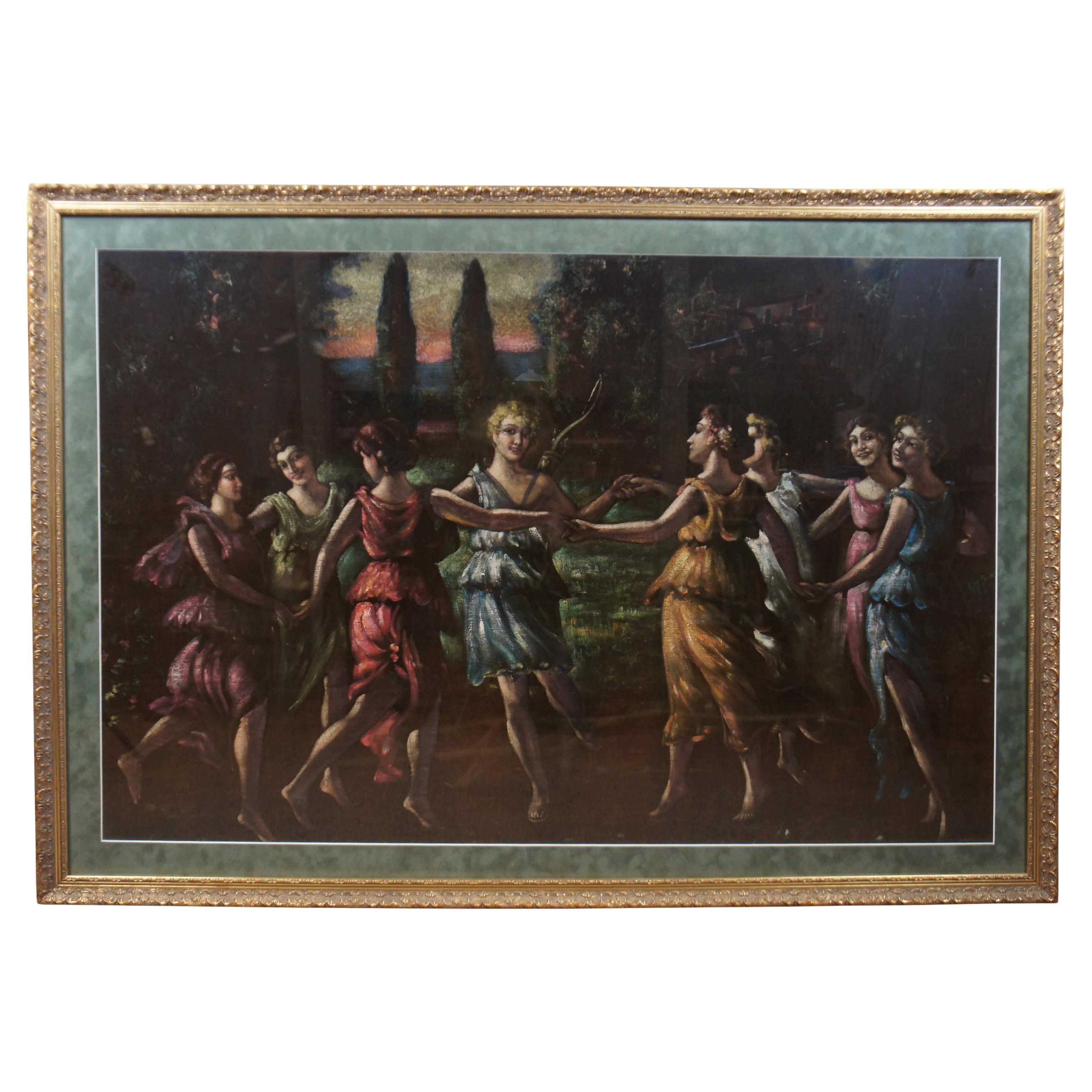 Antique Dance of Apollo w Muses Original Oil Painting After Baldassare Peruzzi For Sale