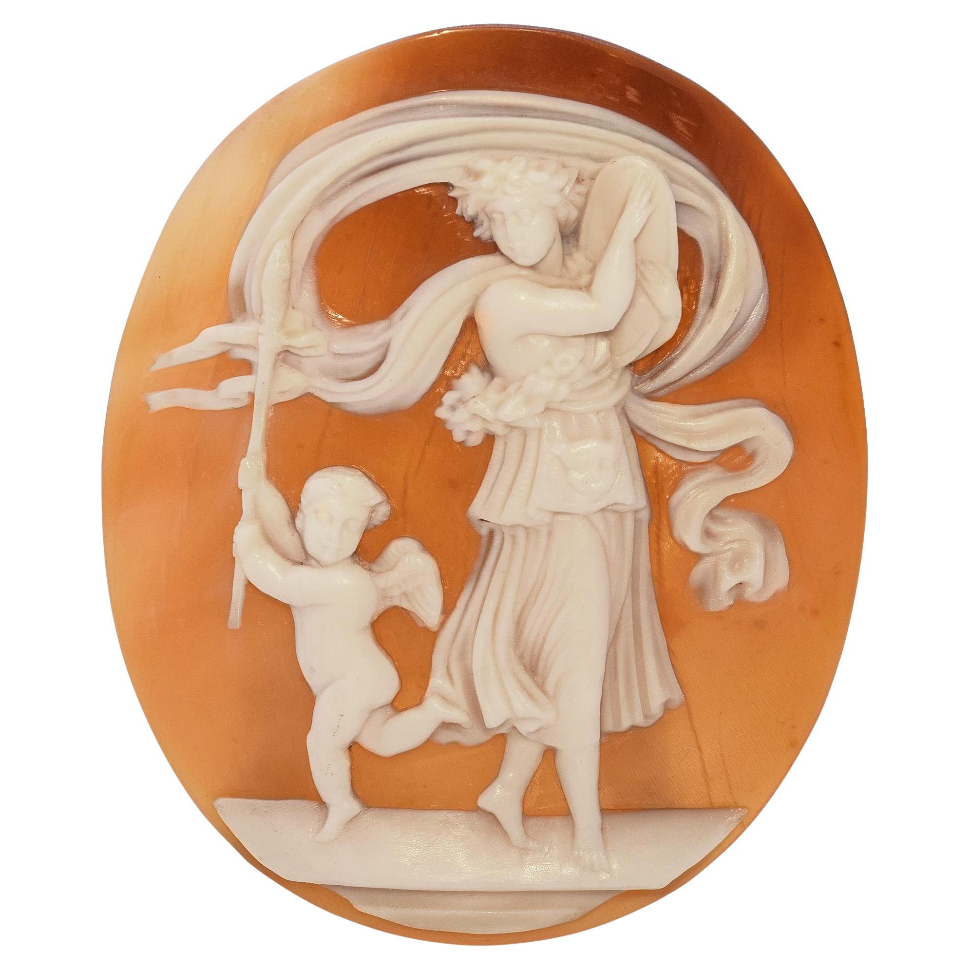 Antique Dancing Woman and Cherub Cameo Shell
