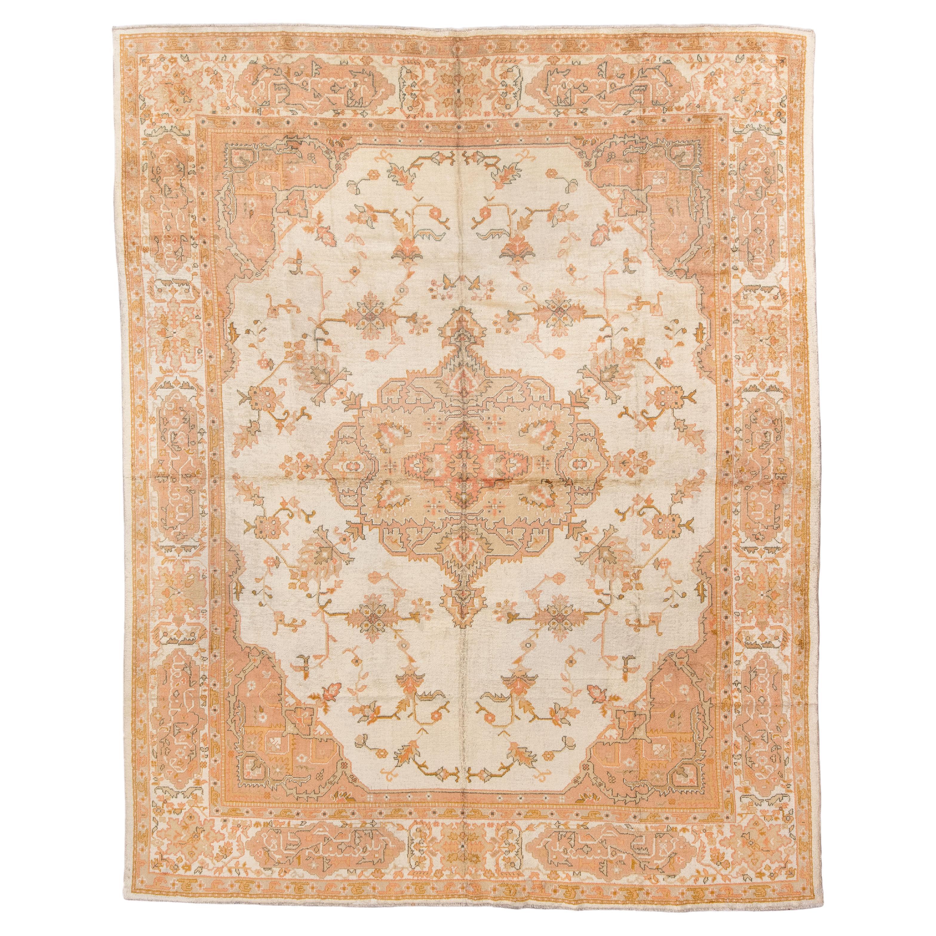Antique Dandelion Oushak with Large Medallion