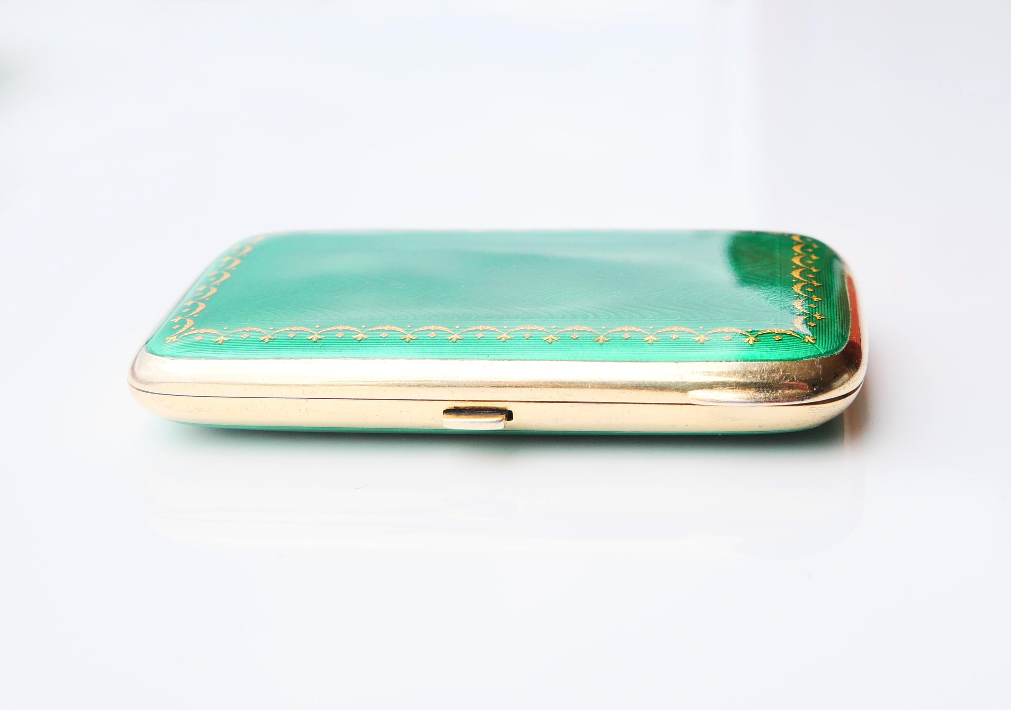 Art déco Ancienne boîte à cigarettes D.Andersen Gilt 830 Silver Green Guilloché Enamel /118  gr en vente