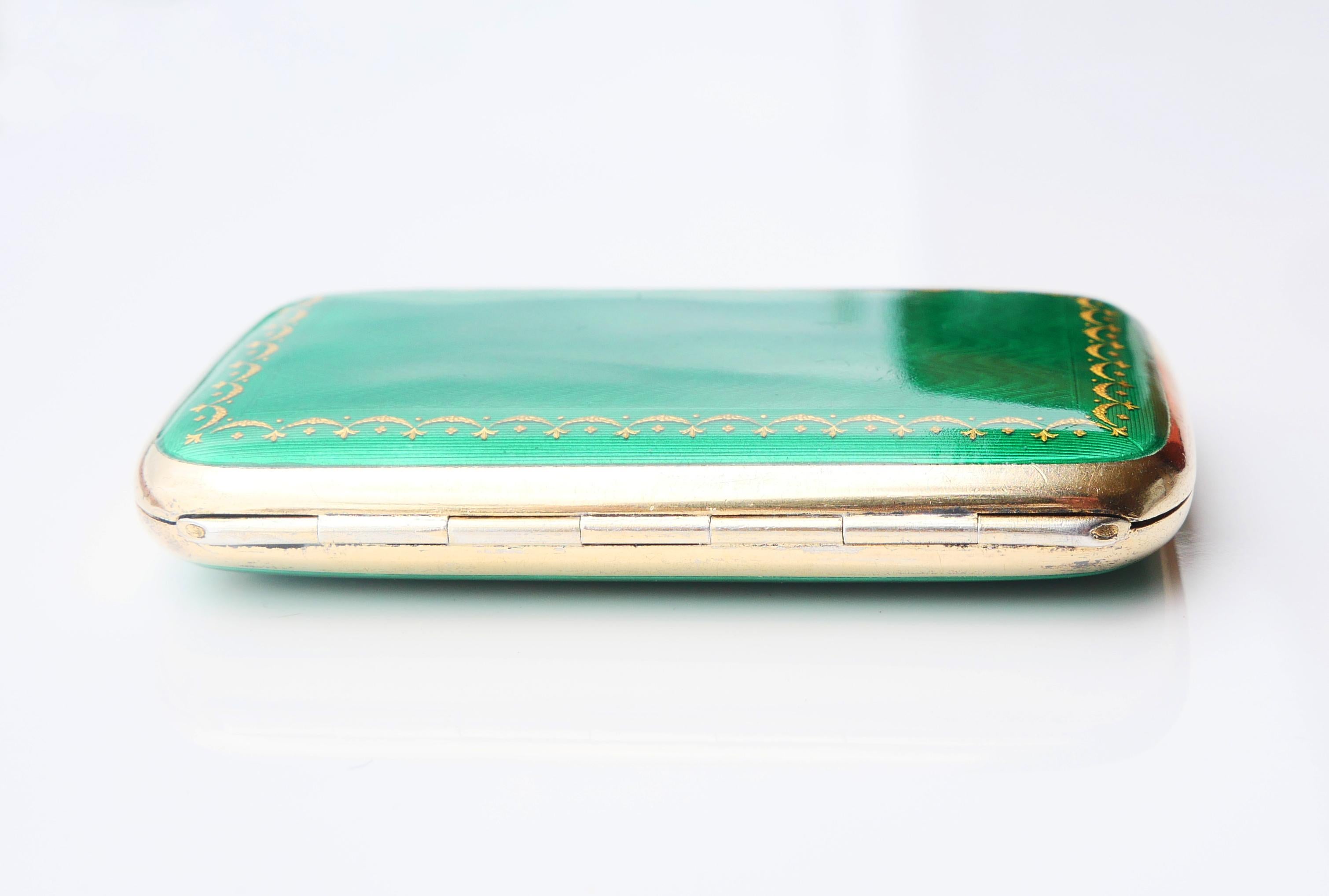 Ancienne boîte à cigarettes D.Andersen Gilt 830 Silver Green Guilloché Enamel /118  gr en vente 2