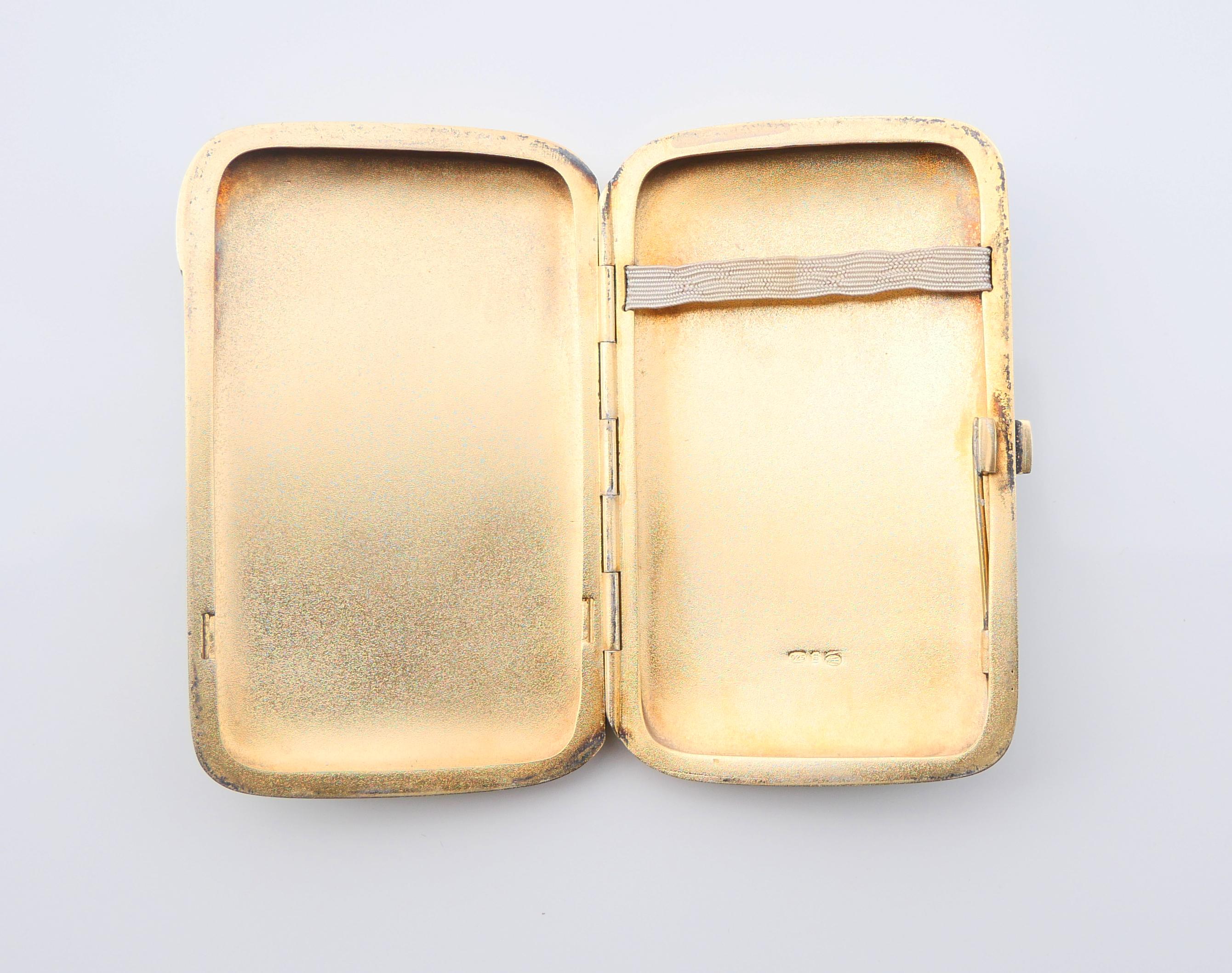 Ancienne boîte à cigarettes D.Andersen Gilt 830 Silver Green Guilloché Enamel /118  gr en vente 4
