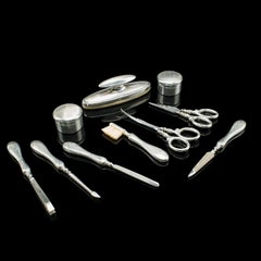 Antique Dandy's Travelling Valet Set, English, Silver, Grooming Case, Edwardian