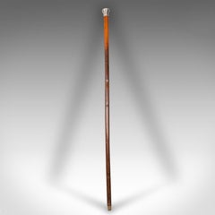 Antique Dandy's Walking Cane, English, Fruitwood Stick, Silver Handle, Victorian