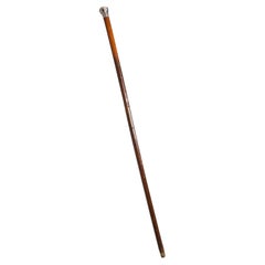 Antique Dandy's Walking Cane, English, Fruitwood Stick, Silver Handle, Victorian