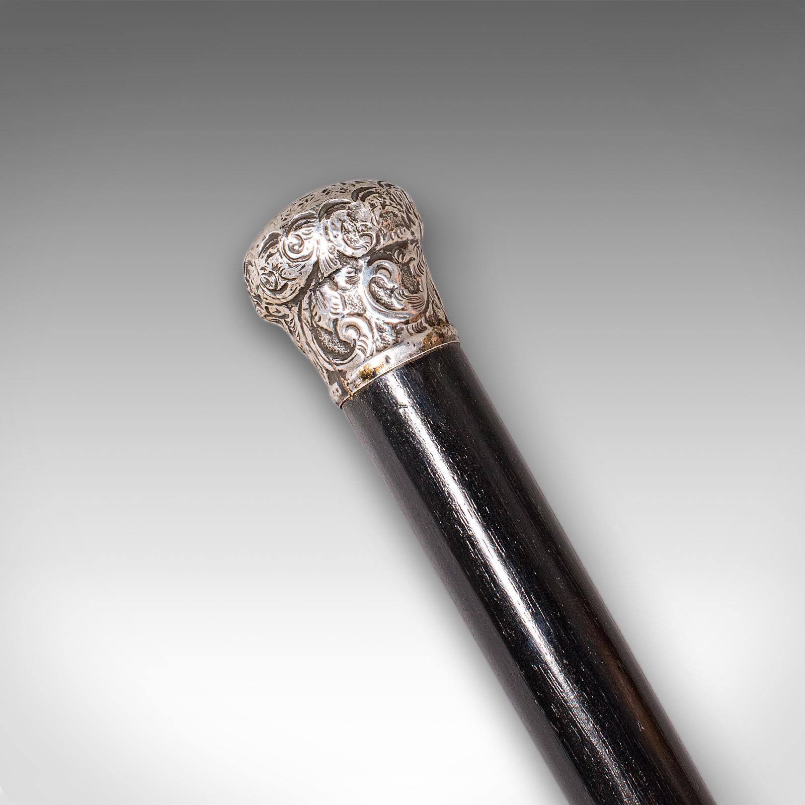 Fin du XIXe siècle Ancienne canne de dandy, anglaise, bâton, ébénisterie, victorienne, 1889 Hallmark en vente