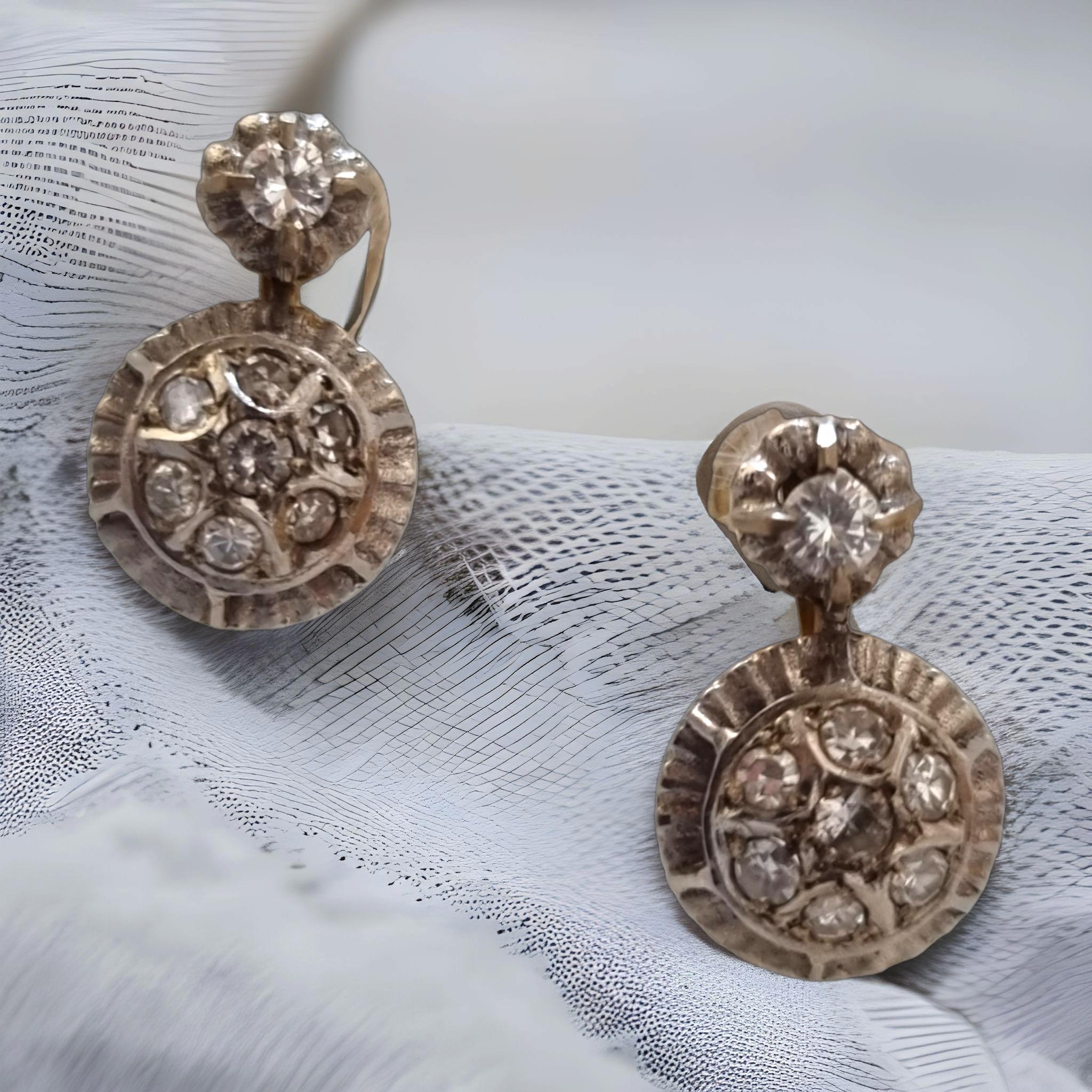 Edwardian Antique Dangle Cluster Diamond Earrings, Circa 1901-1915 For Sale