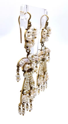 Antique Dangle Earrings Girandole Earrings Natural Oriental Pears Gold Butterfly