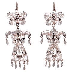 Boucles d'oreilles pendantes anciennes Girandole Earrings Natural Oriental Pears Gold Butterfly