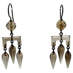 Antique Dangle Earrings Smokey Quartz Silver
