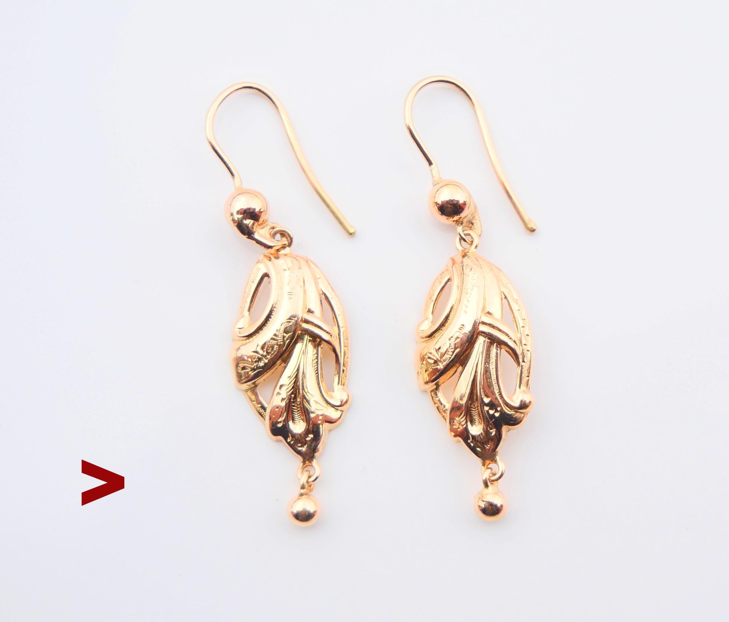 Art Nouveau Antique dangle Earrings solid 18K Gold / 2.3 gr For Sale
