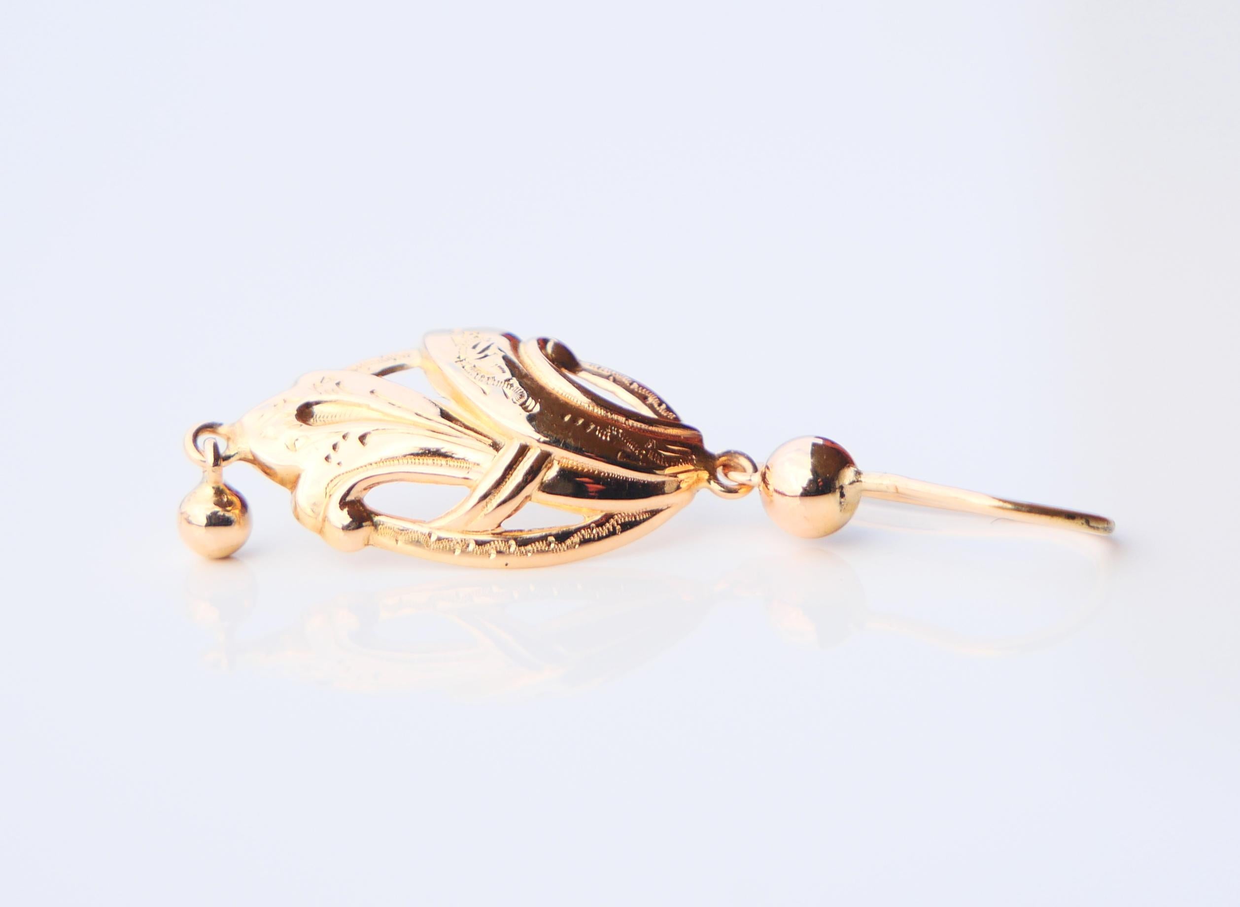Antique dangle Earrings solid 18K Gold / 2.3 gr For Sale 3