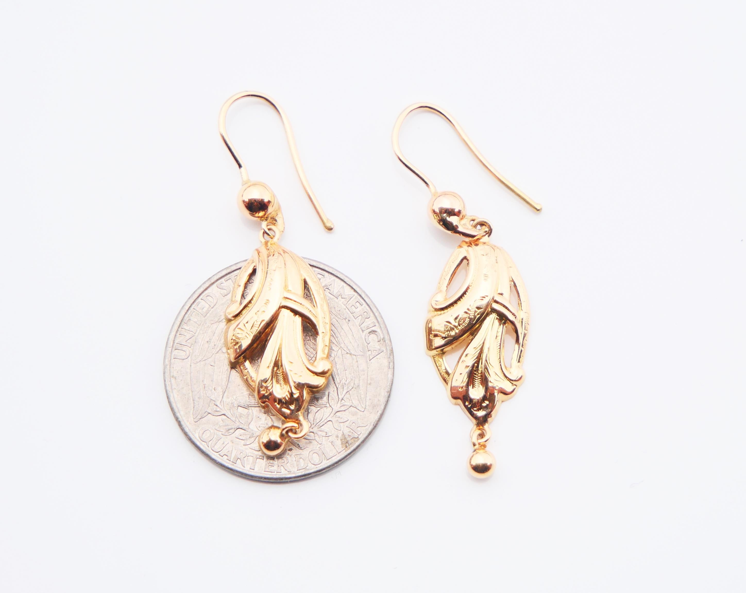 Antique dangle Earrings solid 18K Gold / 2.3 gr For Sale 4