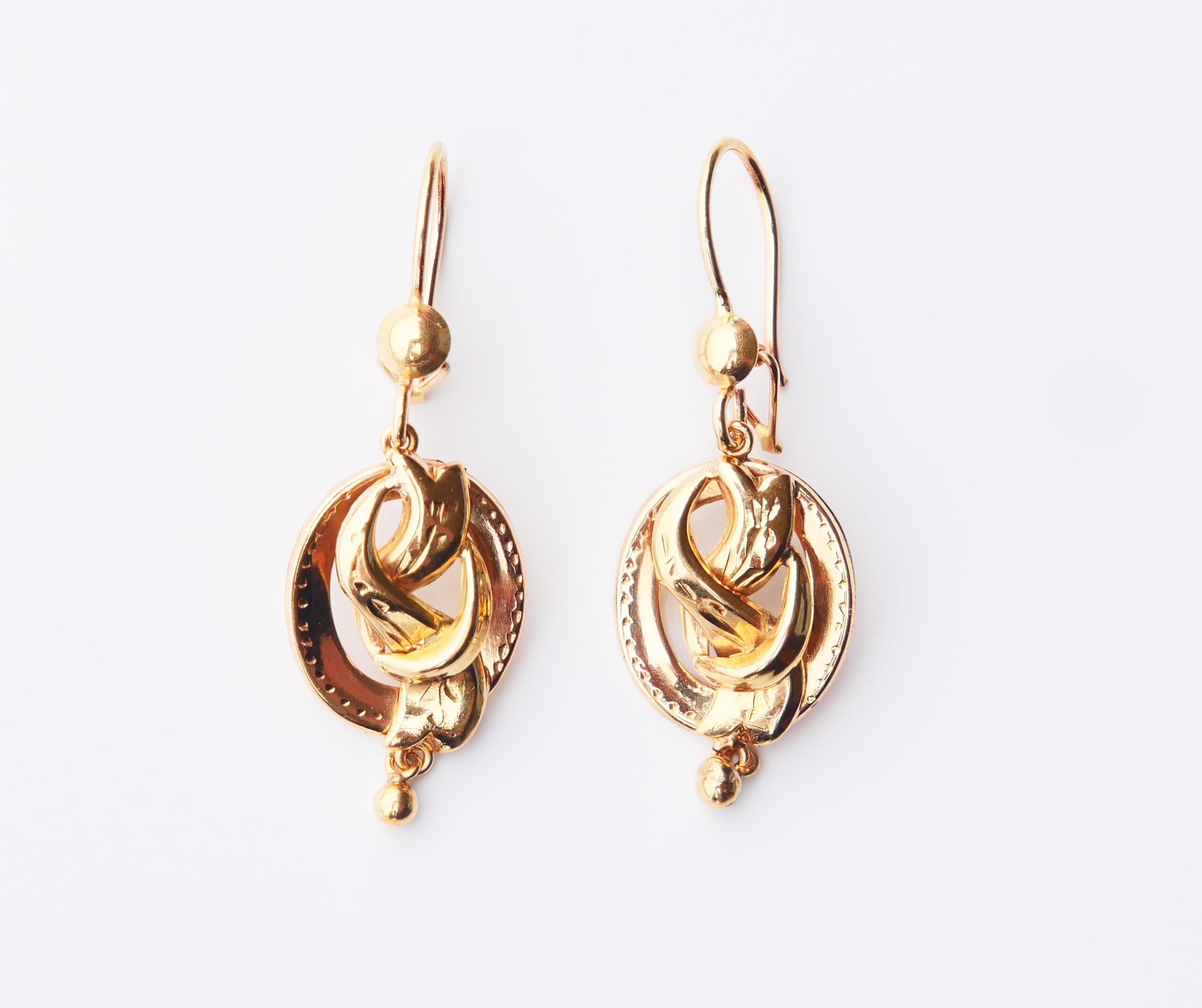 Antique Dangle Earrings solid 18K Gold / 3.4gr For Sale 3