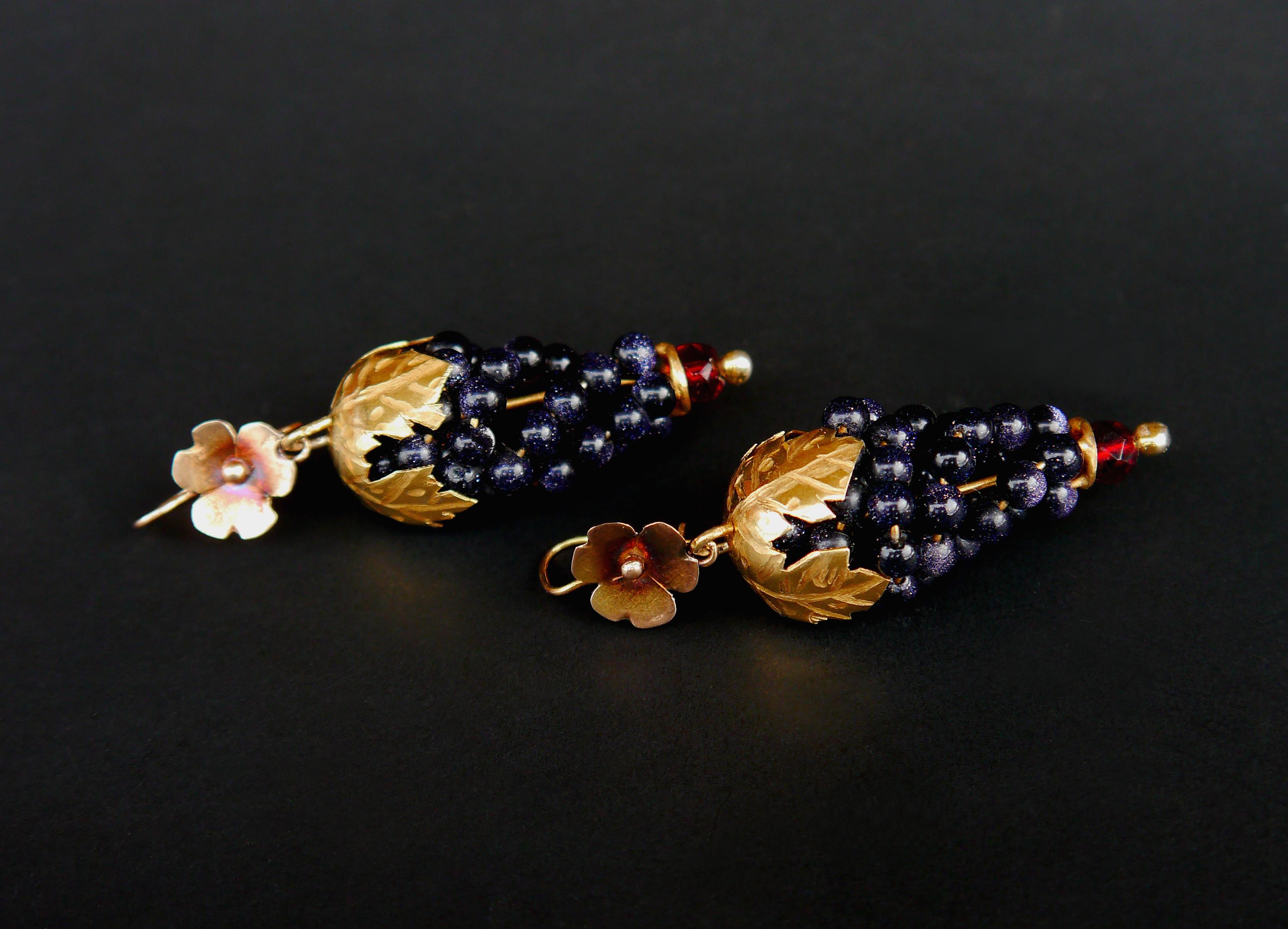 Antique Dangle Grapes Earrings solid 14K Yellow Gold / 16.5gr 7