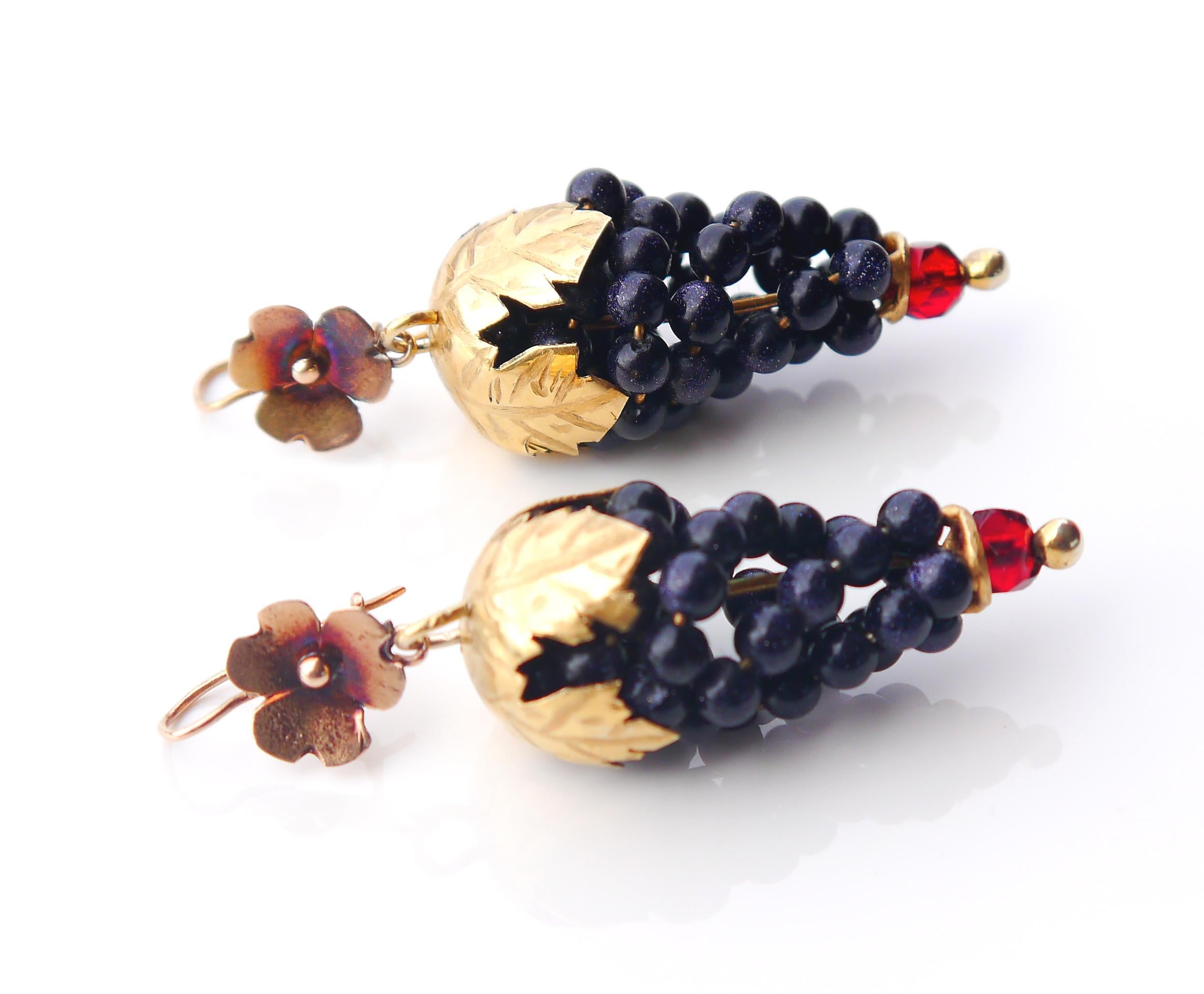 Antique Dangle Grapes Earrings solid 14K Yellow Gold / 16.5gr 2