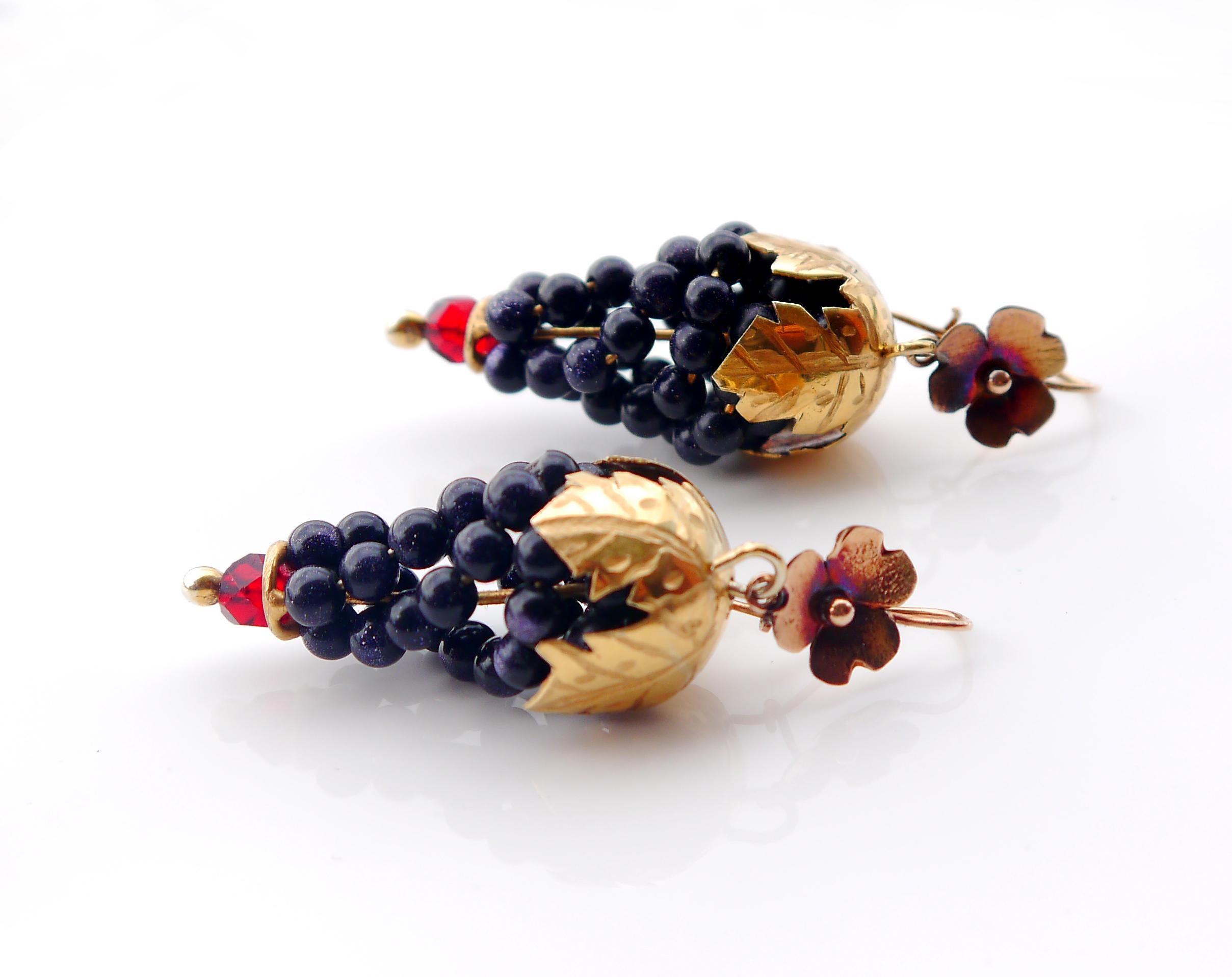 Antique Dangle Grapes Earrings solid 14K Yellow Gold / 16.5gr 3