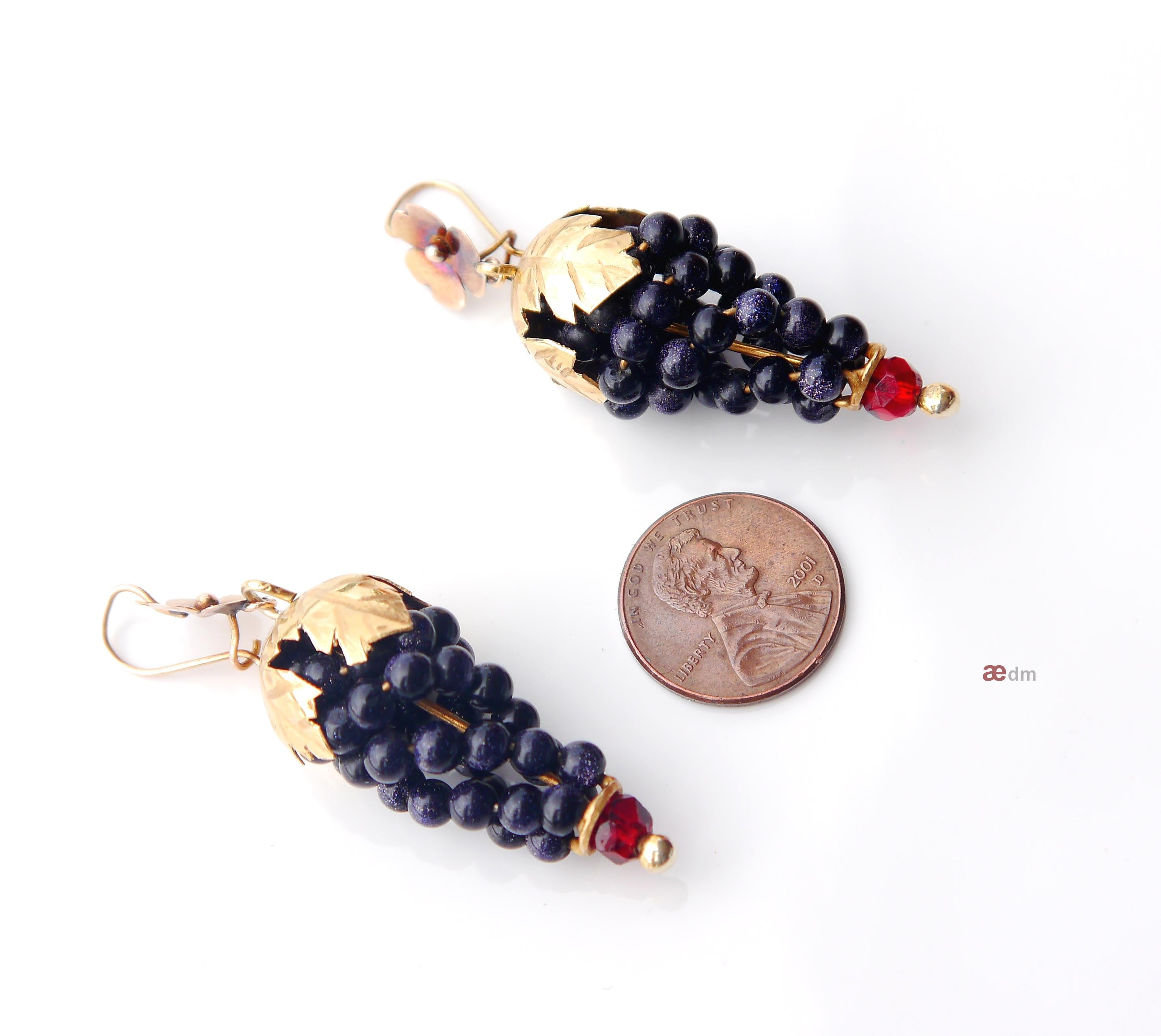 Antique Dangle Grapes Earrings solid 14K Yellow Gold / 16.5gr 4