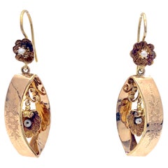 Boucles d'oreilles pendantes anciennes en or rose perles d'Orient 