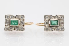 Antique dangling earrings with emeralds and diamonds, Austria-Hungary, 1940s